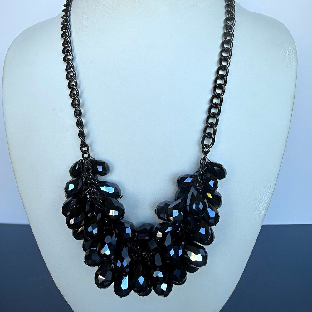 Simply Vera Vera Wang Black Crystal Faceted Bead Cluster Bib Statement Necklace